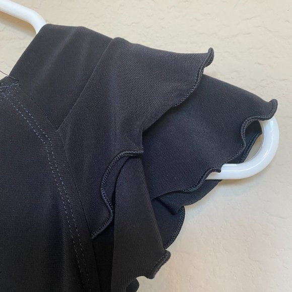 Susan Lawrence Black Ruffle Sleeve V Neck Top Blouse Size Petite Medium (PM) - Picture 4 of 4